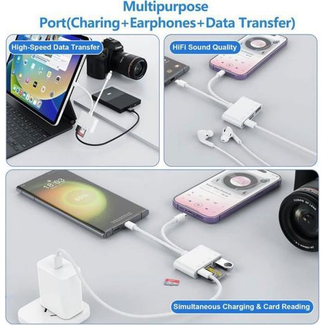Lecteur Carte Sd, 4 En 1 Lightning To Sd Card Reader, Adaptateur Carte Sd, Adaptateur Carte Sd, (1/5)