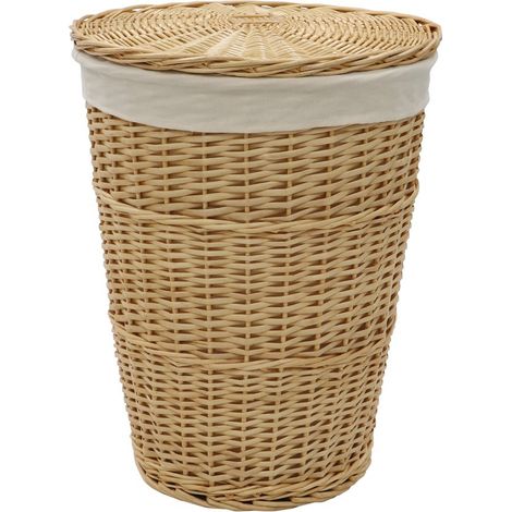 Acacia Round Laundry Basket with Lid, Honey Finish