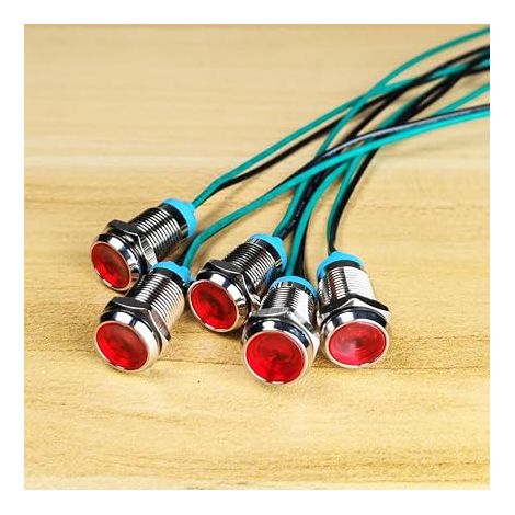 Gebildet 10mm LED Métal Indicateur Lampe de Signalisation 3V-4.5V-5V-6V-7.5V-9V Étanche avec Fil,Rouge (1/4)