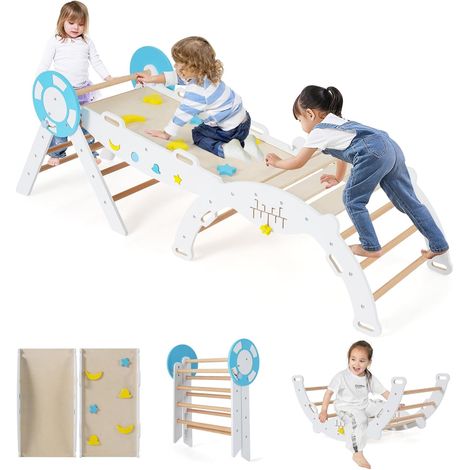 COSTWAY 7 in 1 Set da Arrampicata per Bambini, Giochi da Arrampicata con Scivolo, Scala e Arco, Set Montessori in Legno con Gioco del Labirinto, Pieghevole, 1 Anni + (Marinaio 3 pezzi, Bianco) (1/5)