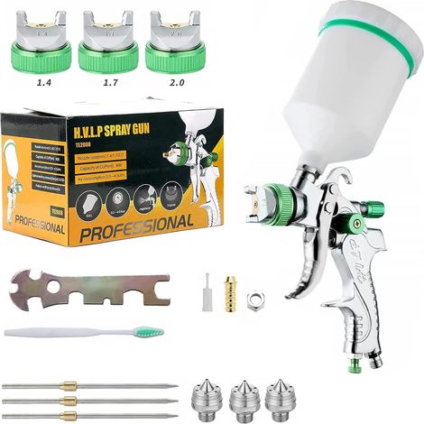 MINKUROW Pistola De Pulverización De Pintura De Alta Presión Profesional Kit De Pistola De Pulverización De Aire Pistola De Pintura Neumática De Alimentación Por Gravedad Hvlp 600cc 1.4mm / 1.7mm / 2. (1/5)