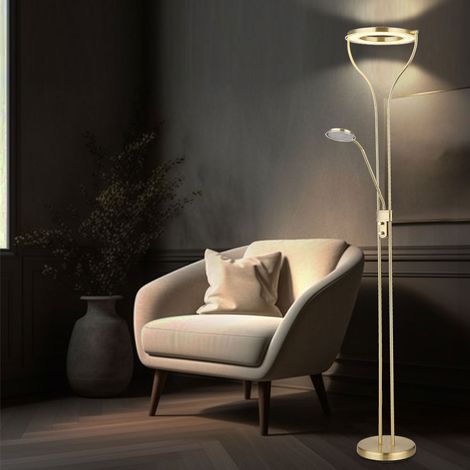 Lampada da terra lampada da terra faretto da soffitto lampada da soggiorno, dimmerabile, spot da lettura flessibile, colore ottone opaco, LED 20W 1800Lm bianco caldo, LxPxA 35x30x194 cm