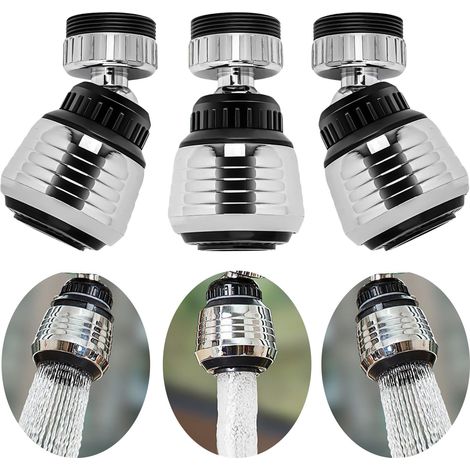 Wasserhahn-Luftsprudler, 3er-Pack, 360° drehbarer Wasserhahn-Luftsprudler mit 2 Strahlarten, silberfarbener Edelstahl, wassersparend, Universal-Adapter für Küche und Badezimmer