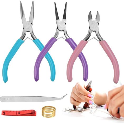 Juego de 3 alicates de joyería de acero al carbono: Alicates para hacer joyas, alicates para doblar alambre, alicates para crear joyas, alicates planos para joyería con 1 abridor de anillos, 1 pinza y (1/5)