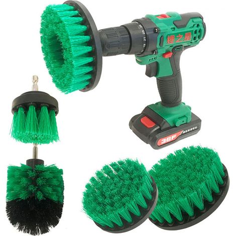 Brosse de Nettoyage, 5 Pièces Brosse Perceuse Nettoyage, Brosse Visseuse, Brosse de Forage Puissante Pour Carreaux, Cuisine, Sols, Voiture, Baignoire, vert (1/4)