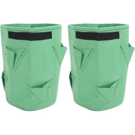 Sacs De Culture De Fraises Vert Herbe 43L 8 Orifices Pour Fleurs Et Légumes Intérieur Extérieur 2 Pièces