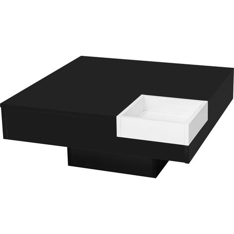 Tavolino da salotto lucido 72 x 72 x 30 cm con contenitore rimovibile nero e bianco e effetto LED (1/5)
