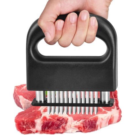Attendrisseur de Viande Professionnel en Acier Inoxydable, 48 Lames, Compatible avec Bœuf, Porc et Poulet, Poignée Antidérapante ABS, 11x12,5 cm, Lavable au Lave-Vaisselle (1/5)