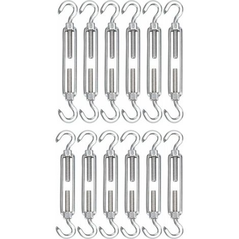 Tensor de cable de acero inoxidable M5, paquete de 12, gancho tensor de alambre ajustable de alta resistencia, gancho de tensión para tendedero de cuerda, malla de alambre para instalación de parasole