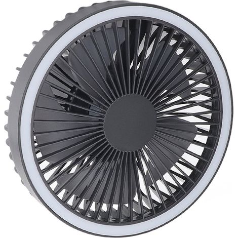 Ventilateur de bureau trépied avec lumière, rechargeable par USB, 3 vitesses réglables, portable, à suspendre sous tente, pour l'intérieur, l'extérieur et le camping (noir). (1/5)