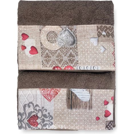 SET asciugamani con bordo Tirolese SHABBY Rosso in puro cotone Made in Italy