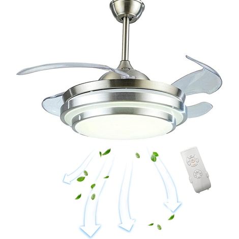 Ventilateur de plafond 36" avec éclairage Télécommande Invisible Ventilateur 4 lames rétractables pour salle à manger, restaurant, salon, chambre à coucher (1/5)