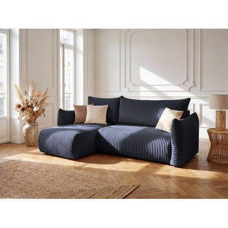 Ecksofa Schlafsofa MAILAND XS in Stoff Tilia Dunkelblau Ottomane Links