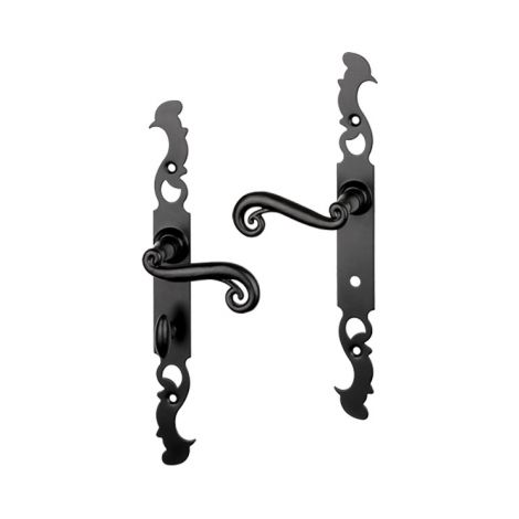 Ouvre&Déco – Poignée de poignée intérieure rustique en zamak imitation fer forgé noir sur plaque Conda/Déconda entraxe 195 mm, COQ (1/2)
