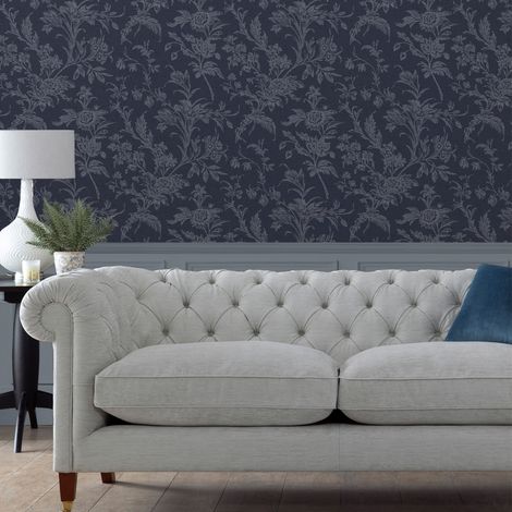 Papier peint intissé Laura Ashley fleuri Lloyd Midnight 1005 x 52cm Bleu (1/5)
