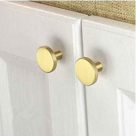 Paquete de 10 pomos de latón cepillado para gabinetes (32 mm, diseño de hongo), dorados, para cajones de tocador, armarios, alacenas, baños y cocinas. (1/5)