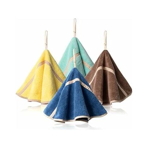 Lot de 4 serviettes de bain rondes en laine corail douce avec boucle de suspension, 4 couleurs (1/5)