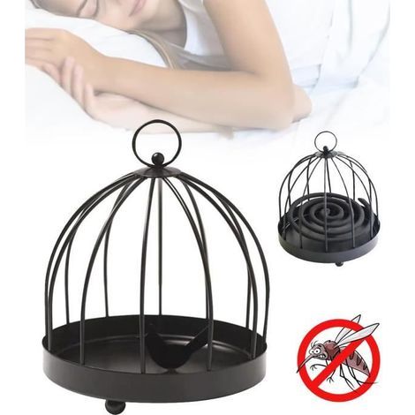 Retro Black Iron Mosquito Coil Holder - 13.8x13.8x16.5 cm - Rust-Resistant