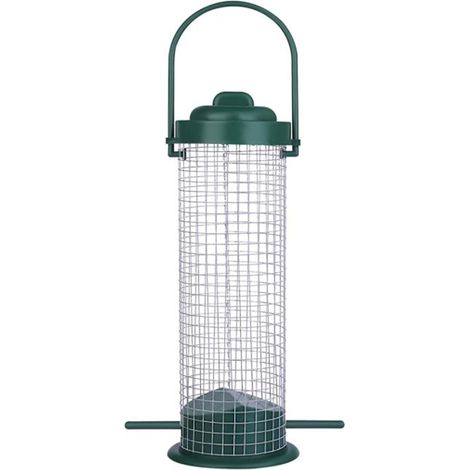 Mangeoire suspendue anti-écureuils verts – Avec parterre de fleurs et filet à boules de graisse tubulaire transparent – Pour jardin et extérieur