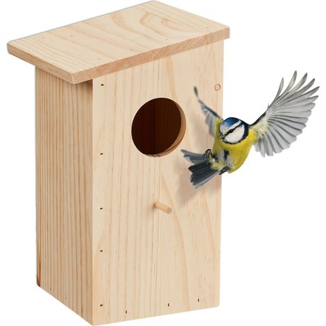 Relaxdays Nistkasten für Kohlmeise & Gartenrotschwanz, aufklappbar, naturbelassenes Holz, Vogelhaus zum Aufhängen, natur