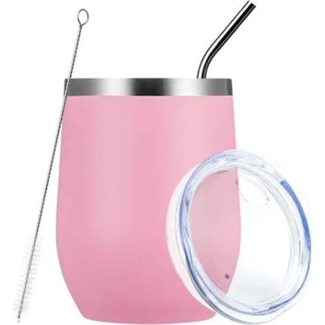 Tasse isotherme en acier inoxydable, grande capacité, antidérapante, portable, rose, 360 ml (12 oz), idéale pour les activités de plein air. (1/5)
