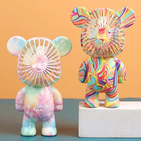Mini-USB-Ventilator in Teddybärform für Kinder, farbenfrohes Design, multifunktionales Spielzeug, 1 Ventilator + 1 USB-Kabel + Geschenkbox, Modell 789-17B Regenbogenbär, Einheitsgröße (1/5)