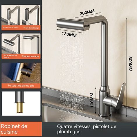 Robinets de cuisine et de salle de bain, quatre options de sortie d'eau, comprend un tuyau d'arrivée d'eau gratuit de 60 cm, gris anthracite, design haut. (1/5)