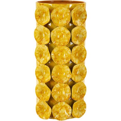 Vaso Drop medio giallo con applicazioni floreali in rilievo (1/5)