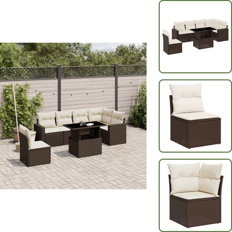 Salon de jardin avec coussins 7 pcs marron résine tressée - Ensemble Salon De Jardin - Meuble Extérieur - Jardin Design - Mobilier Résistant Aux Intempéries - Chaise Lounge (1/5)