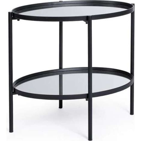 Bizzotto Tavolino Ovale Jens Nero con Piani a Specchio 64x44xH55,5 cm