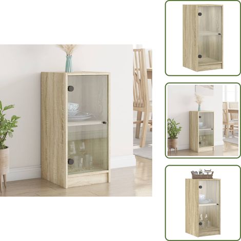 The Living Store Beistellschrank mit Glastüren Sonoma-Eiche 35x37x75,5 cm - Holzbeistellschrank (1/5)