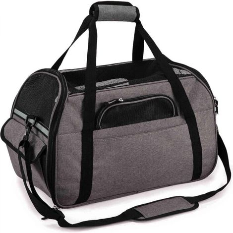 Sac Transport Chat/Petit Chien/Lapin, Transporteur Pliable Respirant pour Petit Animal, Porté par Main/Bandoulière pour Déplacement Voyage Train/Voiture/Avion Homologué(M Gris)-Parent