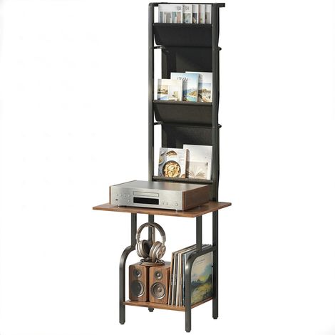 Étagère industrielle, tissu et, aspect bois rustique en, marron, pour CD, stockage CD, support DVD, avec 3 poches, plateau de, table (1/5)
