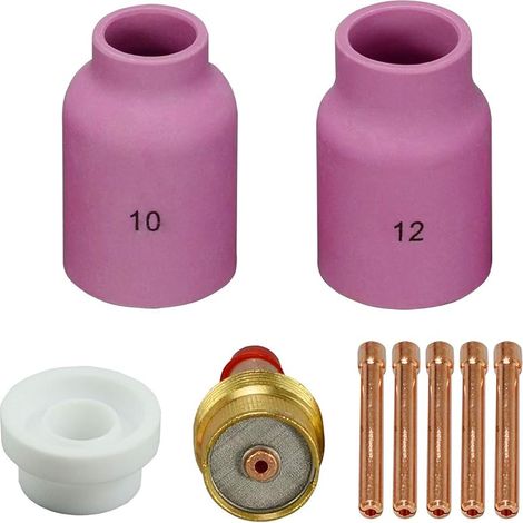 Corps de Collet pour Diffuseur de Gaz TIG 45V64 10N24 2,4mm Jumbo Grand Diamètre Long Buses en Céramique D'alumine 53N87 12, 53N88 10 pour SR WP 17 18 26 Torche de Soudage TIG 9pcs (1/5)