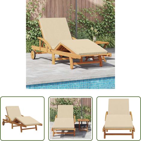 Transat bois acacia -  Transat Beige 200 x 67 x 84 cm Bois d'Acacia Massif (1/5)
