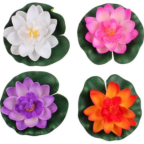 4 Pièces Fleurs Artificielles Lotus en Mousse Flottante Plantes pour Mariage Jardin Aquarium Décor 17cm (1/5)