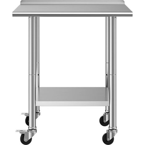 Table de travail en acier inoxydable, 61 x 76 cm, avec roulettes et dosseret, poste de travail de cuisine professionnelle avec étagère inférieure réglable, table de travail utilitaire en métal, pour r (1/5)