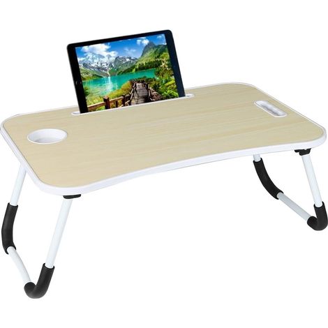 Tavolino Vassoio da Letto Divano per Notebook PC Tablet Pieghevole Leggio Bianco (1/4)
