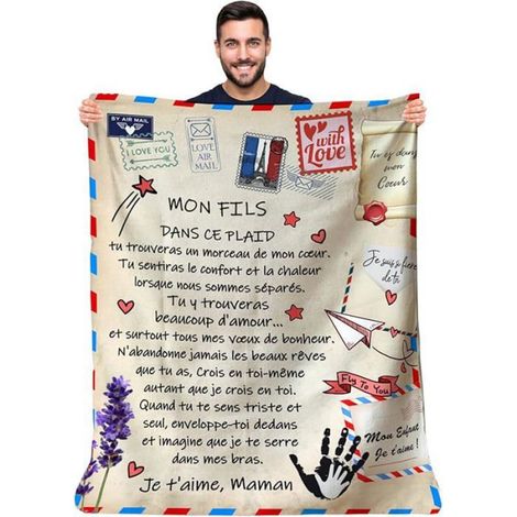 Cadeau de Maman à Mon Fils: Plaid Personnalisé Doux - Avec Lettre Personnalisée 130 X 150 CM COUVERTURE (1/5)