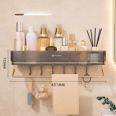 Étagère de salle de bain murale sans perforation, étagère de rangement pour articles de toilette à fixer sur le comptoir de la salle de bain (1/5)