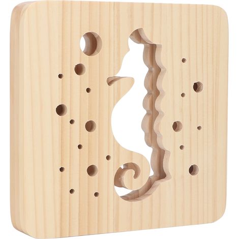 Lampe LED 3D en bois avec motif hippocampe ajouré, alimentée par USB, 2W, veilleuse animale en bois de pin pour une utilisation au bureau.