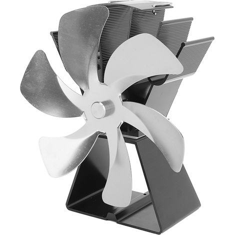 Ofenventilator aus Aluminiumlegierung mit 6 Flügeln und manueller Steuerung, Tischventilator für Holzöfen, Pelletöfen und Kamine, Silber (1/5)