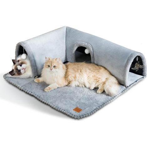 Lit Tunnel pour Chat à l'intérieur, Tube de Jeu Amovible pour Chaton, Tapis Lavable pour Chaton avec Jouets à balles (1/5)