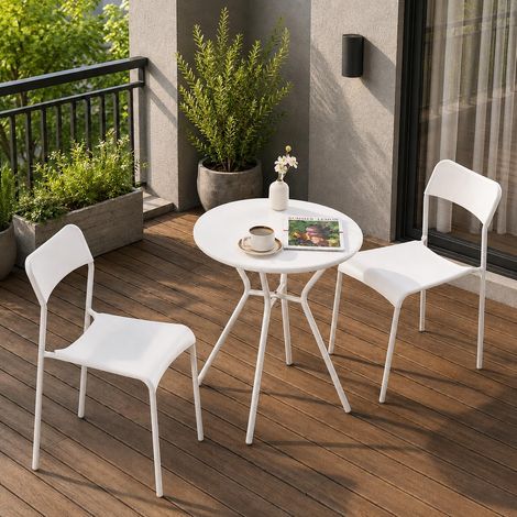 Ensemble Bistro Extérieur 2 Pers Table Métal 3 Pièces Blanc (1/5)