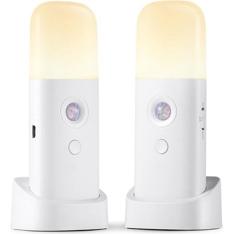 Veilleuse avec détecteur de mouvement et batterie rechargeable - Lumière blanche chaude, lot de 2 (1/5)