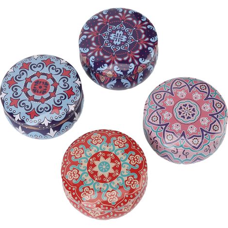 Coffret de 4 bougies d'aromathérapie longue durée aux fleurs séchées, parfumées, pour le yoga et la méditation (boîte bleue). (1/5)
