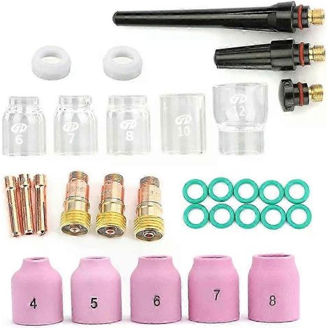 31-teiliges Set passend für WP-17/18/26 WIG-Schweißbrenner, passend für kurze Gaslinsen, 12-teiliges Glasbecher-Set, WIG-Schweißzubehör – JXLGV (1/5)