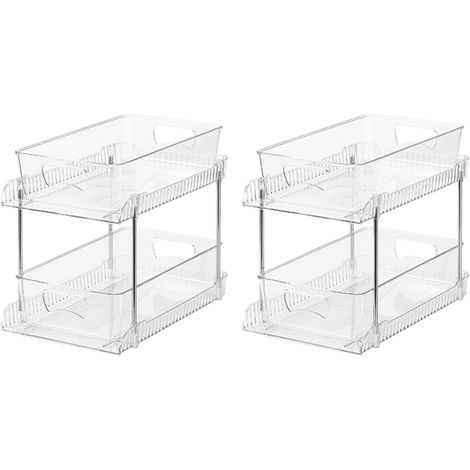 Organisateurs de salle de bains transparents, 2 paquets de tiroirs de rangement en plastique polyvalents coulissants à niveaux pour la cuisine sous l'évier. (1/5)