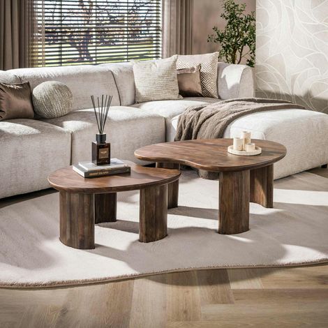 Table gigogne en acacia foncé design organique (x2) NAKO (1/5)
