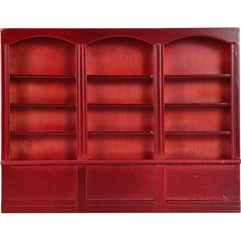 Accessoires pour maison de poupée à l'échelle 1:12 : mini-bibliothèque, vitrine, meuble, jouet, rouge et marron (1/5)